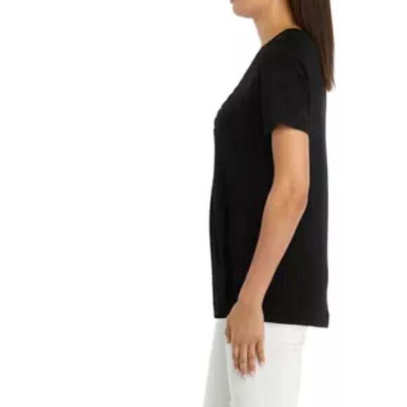 Kim Rogers Women's Black Honeycomb V-Neck Short Sleeve Flowy Top Size XXL‎ NWT - Picture 4 of 14